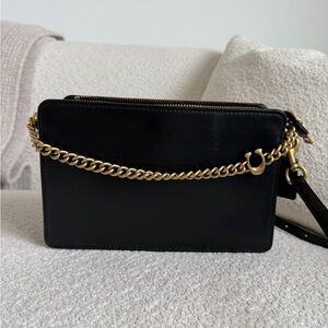 Coach Black Leather Crossbody Bag with Gold Chain